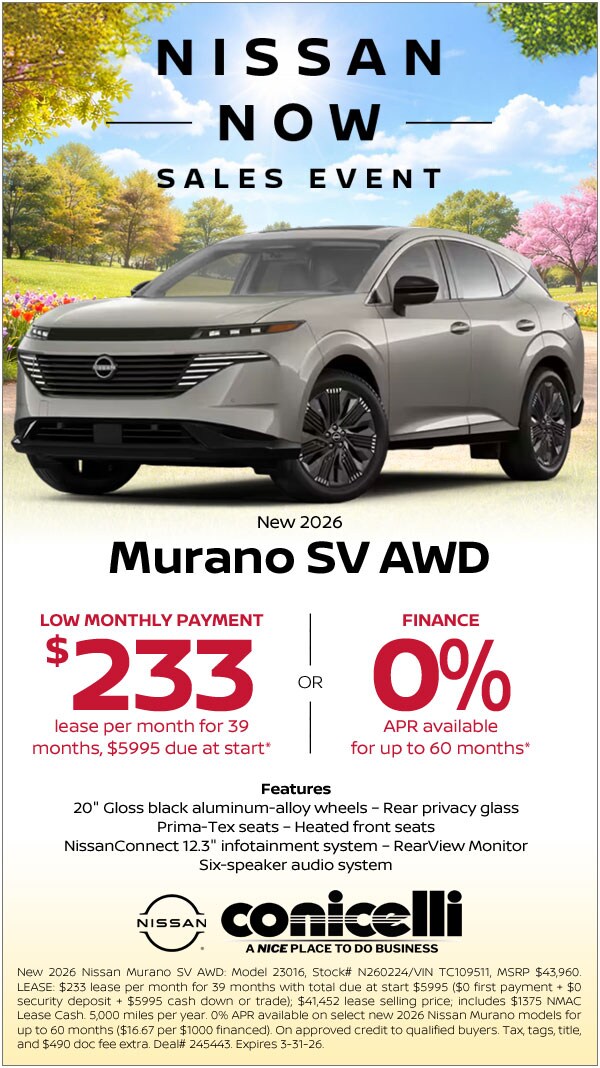 $233/mo. leases a New 2026 Nissan Murano SV AWD! Claim this Special...