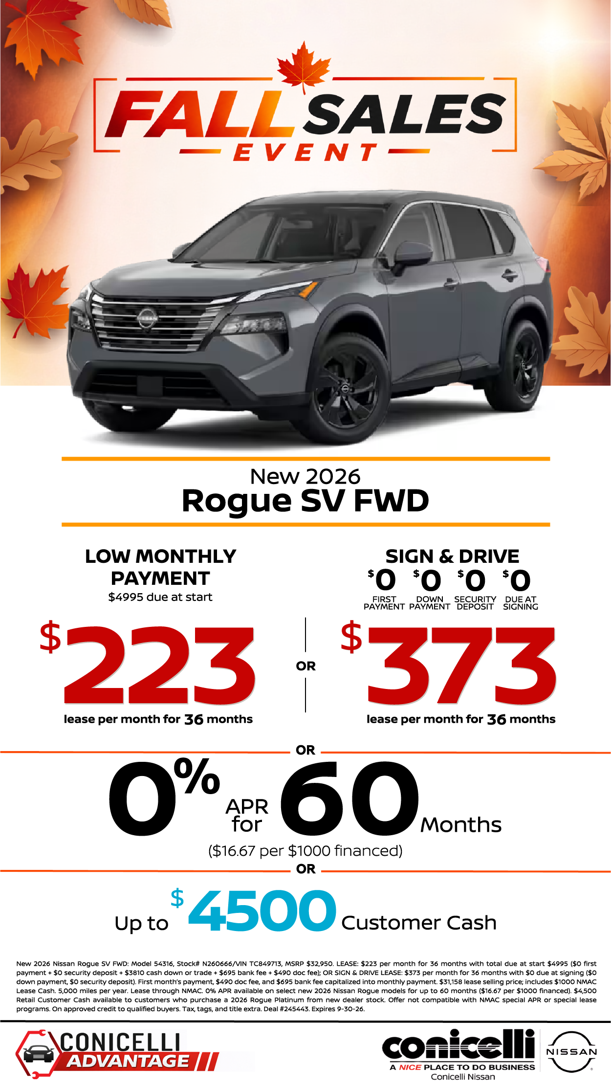 $223/mo. (OR $373/mo. with $0 due at signing) leases a New 2026 Rogue SV FWD! Claim This Special...