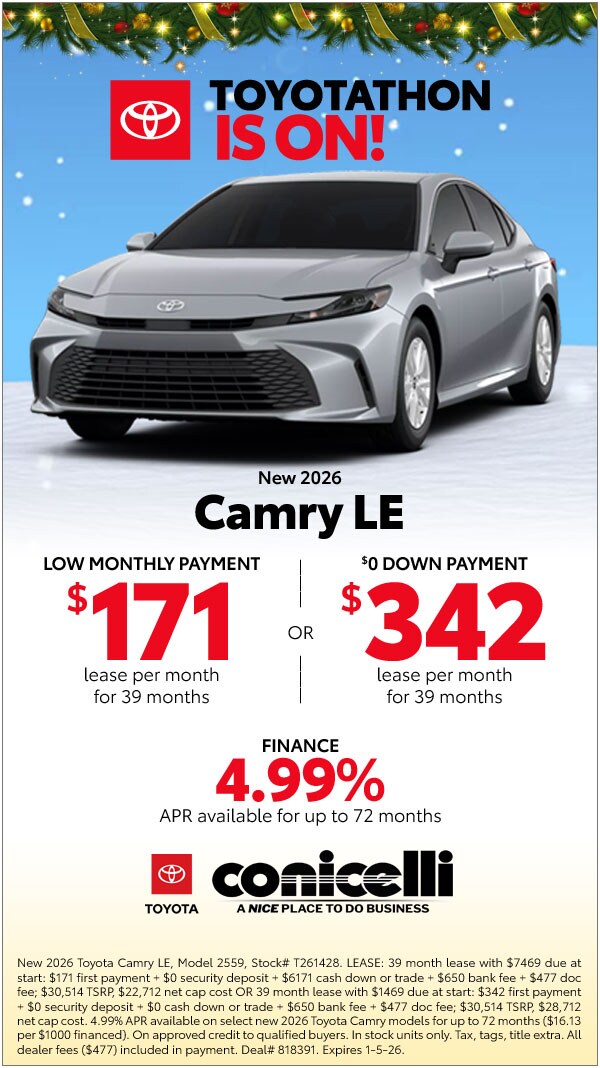 $171/mo. leases a New 2026 Camry LE! View Specials...