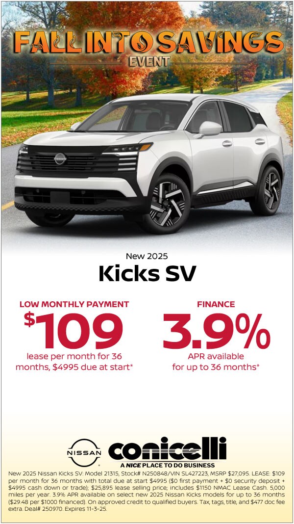 $109/mo. leases a New 2025 Nissan Kicks SV! Claim this Special...