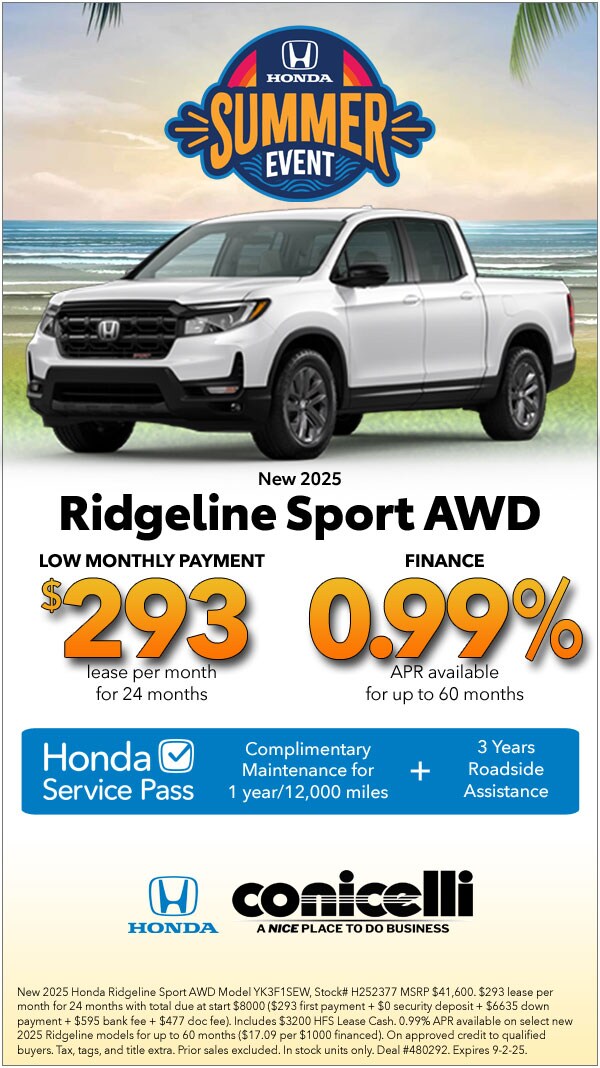 $293/mo. leases a New 2025 Ridgeline Sport AWD! Claim this Special...
