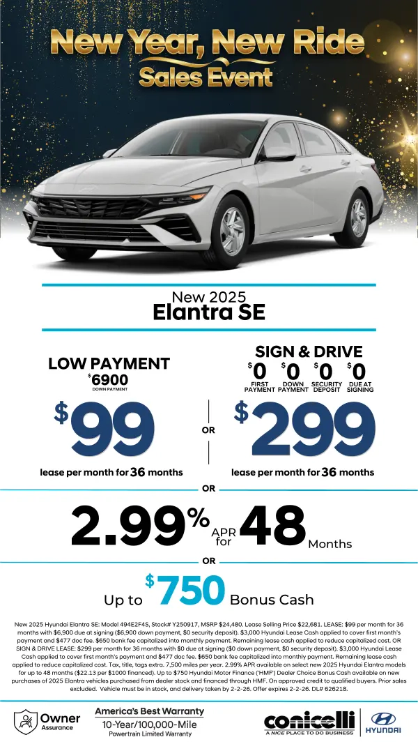 Lease a new 2025 Elantra SE for just $99/mo or Sign & Drive for just $299/mo. Claim this Special...