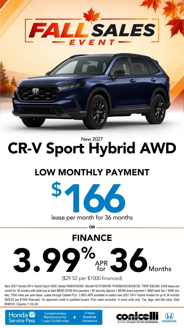 $166/mo. leases a New 2026 CR-V Sport Hybrid AWD! Claim this Special...