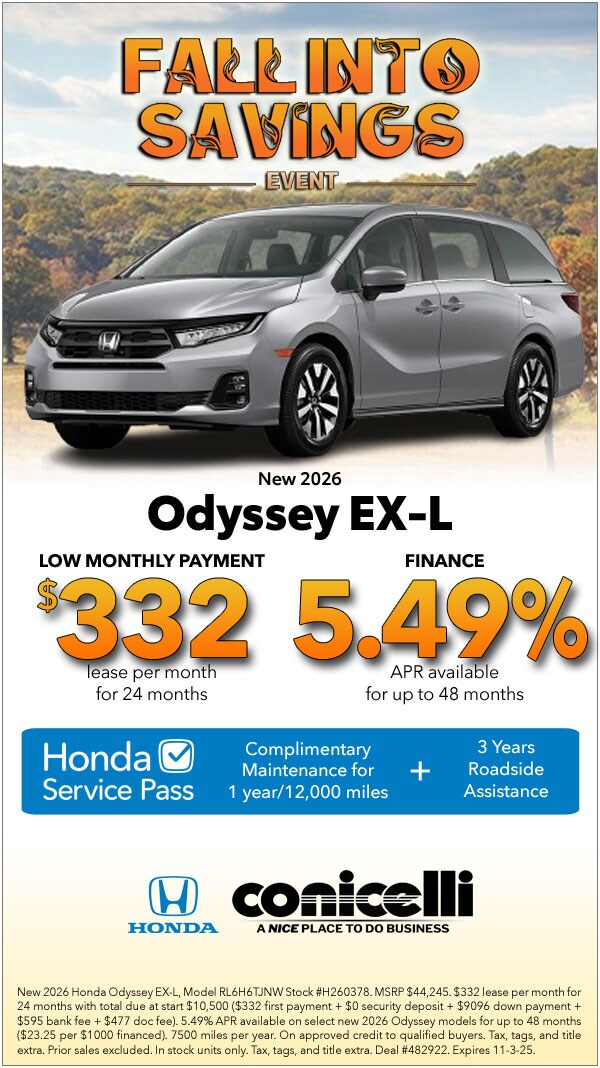 $332/mo. leases a New 2026 Odyssey EX-L! Claim this Special...