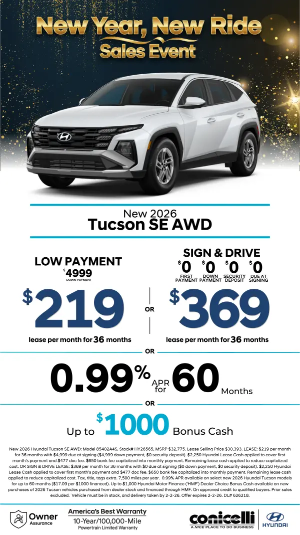 Lease a new 2026 Tucson SE AWD for just $219/mo or Sign & Drive for just $369/mo. Claim this Special...