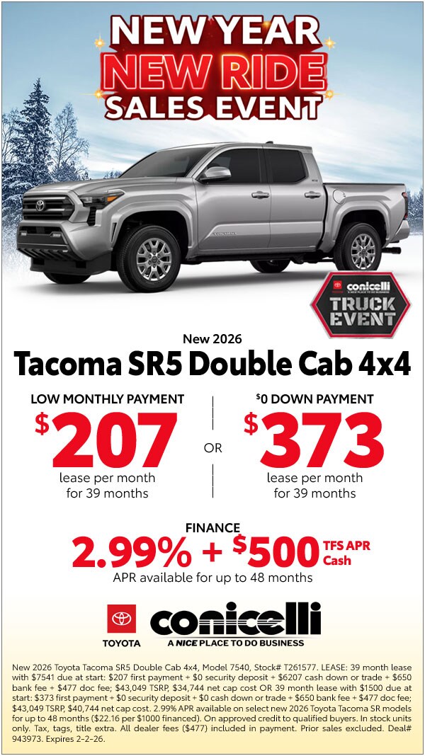 $207/mo. leases a New 2026 Tacoma SR5 Double Cab 4x4! Claim this Special...
