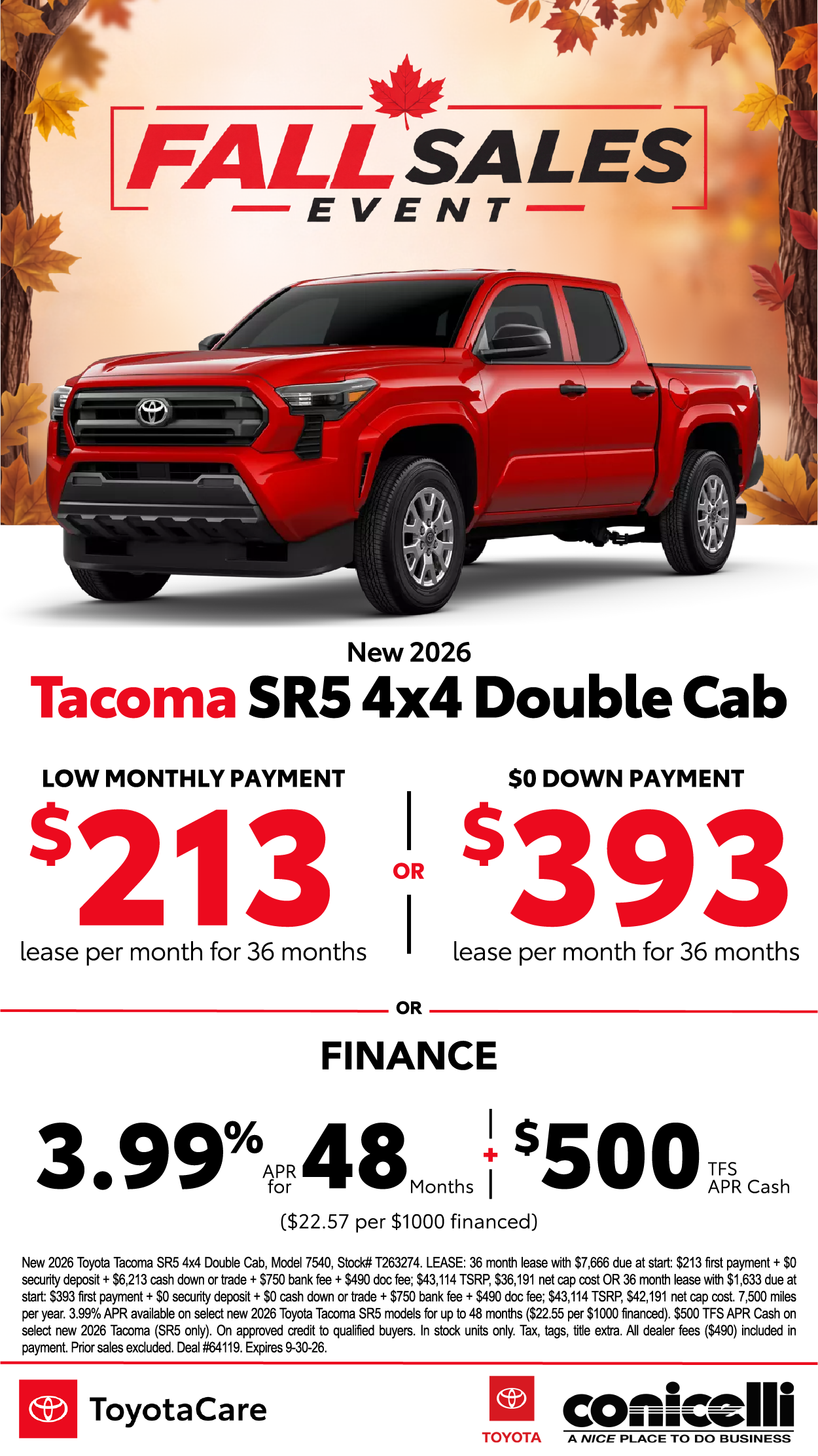 $213/mo. leases a New 2026 Tacoma SR5 Double Cab 4x4! Claim this Special...