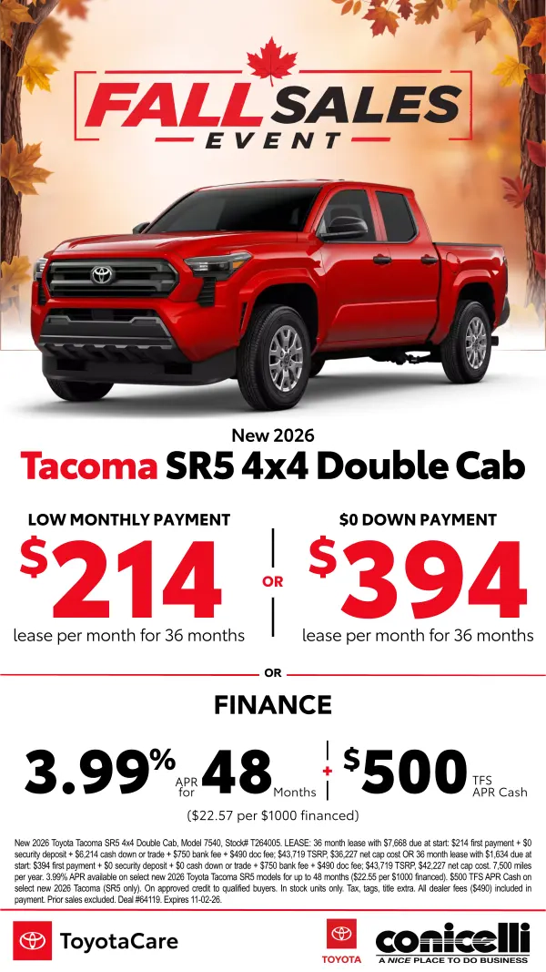 $214/mo. leases a New 2026 Tacoma SR5 Double Cab 4x4! Claim this Special...