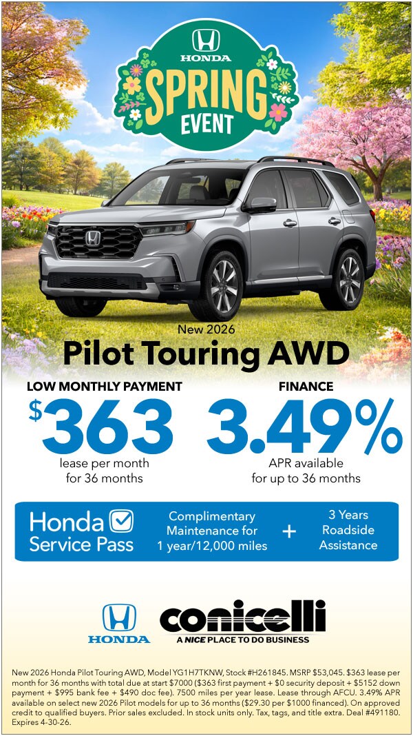 $363/mo. leases a New 2026 Pilot Touring AWD! Claim this Special...