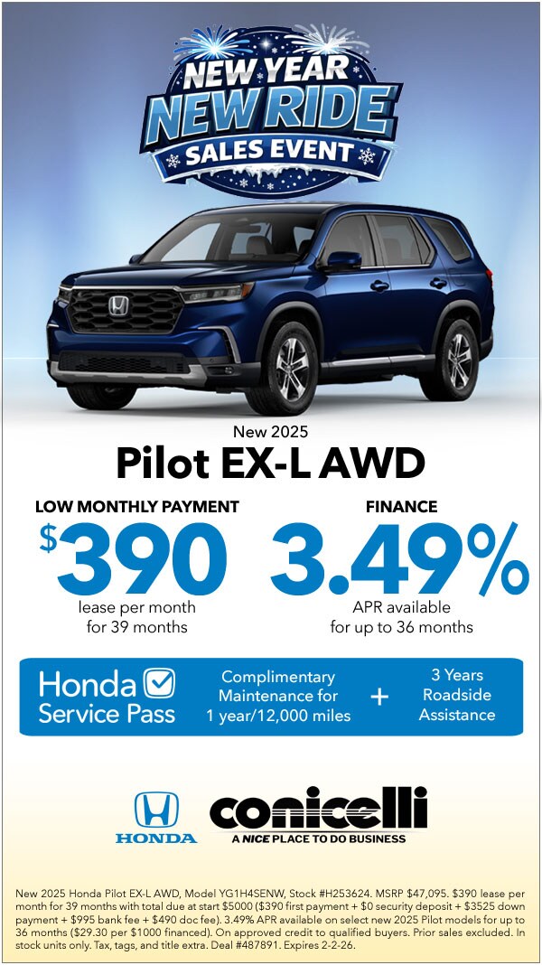 $390/mo. leases a New 2025 Pilot EX-L AWD! Claim this Special...