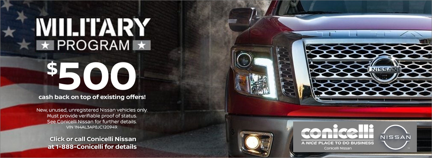 $500 Cash Back from Nissan Military Program - Click or call for details...