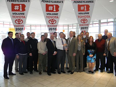 Conicelli Toyota of Conshohocken's employees gather for the celebration of the unprecedented third year in a row as the #1 volume dealer in Pennsylvania.
