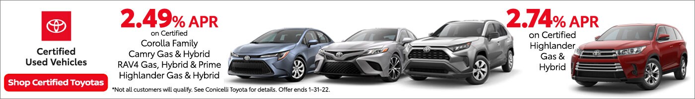 APRs as low as 2.49% on Toyota Certified Used Vehicles! Shop Certified Now...