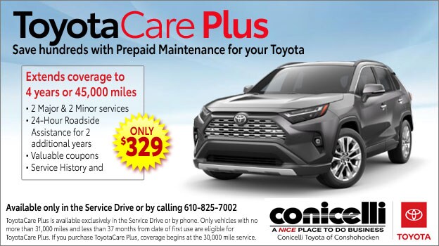 Save hundreds with ToyotaCare Plus Prepaid Maintenance - Call 610-825-7002