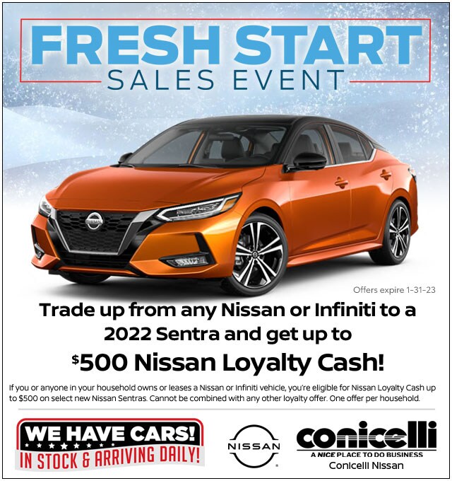 Up to $500 Nissan Loyalty Cash if you trade up to a New 2022 Sentra! Click to claim this Special...