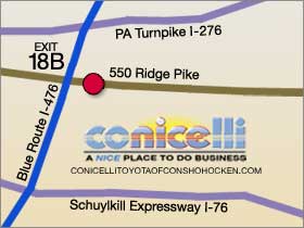 Conicelli Toyota of Conshohocken - 550 Ridge Pike, Exit 18B of the Blue Route I-476