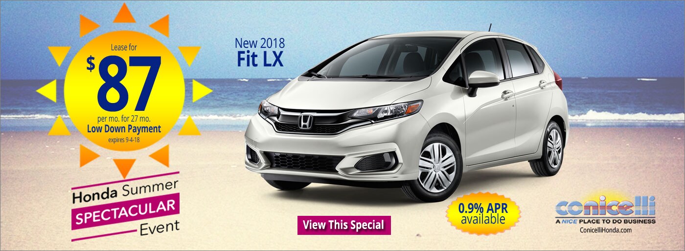 $87/mo. leases a New 2018 Fit LX at Conicelli Honda in Conshohocken! Click or call 1-888-Conicelli...