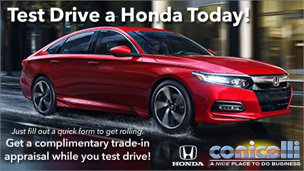 Test Drive a Honda Today! Get a complimentary appraisal while you test drive. Just fill out a quick form to get rolling!