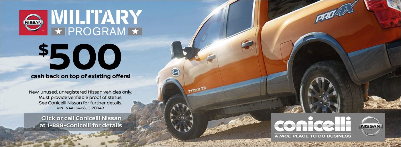 Active & retired military, you can receive $500 cash back from Nissan! Click for details...