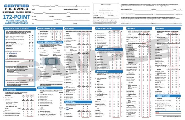Nissan certified pre owned inspection checklist
