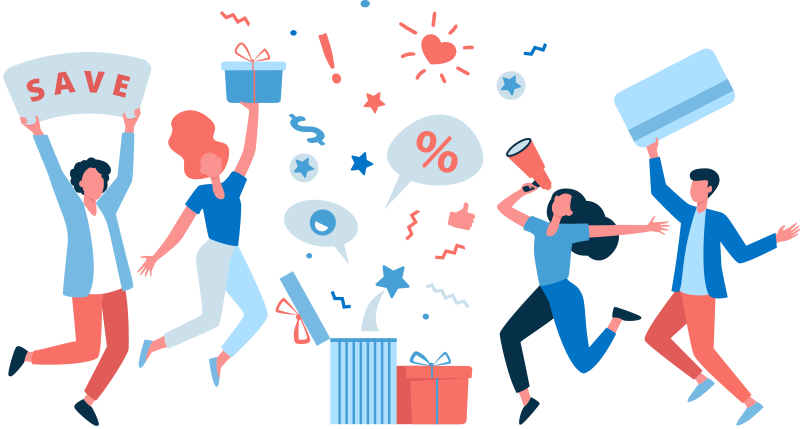 Rewards Points Abstract cartoon people celebrating