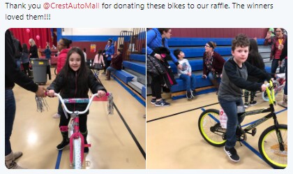 Crest Donates two bikes for Irving School Raffle.PNG