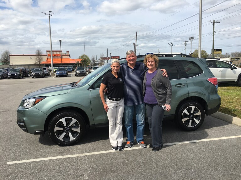 Mr & Mrs Wawroski with Sales Advisor, Katey, in front of their first Subaru - a 2017 Forester.JPG