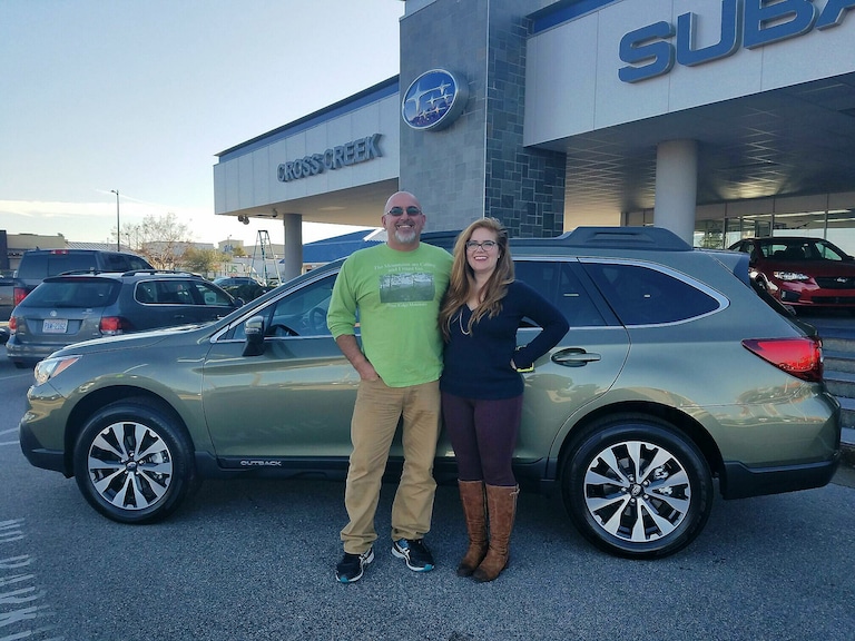 Tony Sacco with Senior Sales Advisor, Emily Bracey. This is Tony's first Subaru - a 2017 Outback..jpg