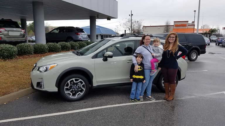 Mrs. Townsend with her children and Sr. Sales Advisor Emily Bracey who helped her and her husband purchase this 2017 Crosstrek.jpg