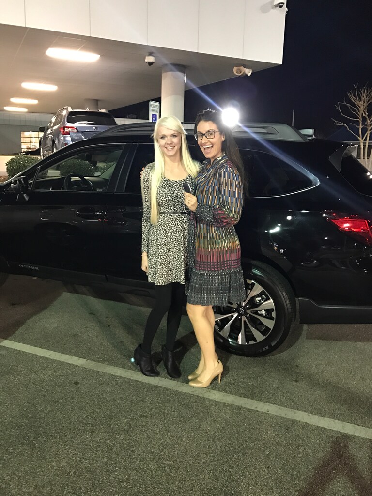 Sarah & Sales Advisor Ava with Sarah's new 2017 Outback.JPG