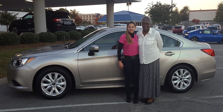Mrs. Stevens with Sales Advisor Katey Meeks. This is Mrs. Stevens first Subaru - a 2017 Legacy!.jpg