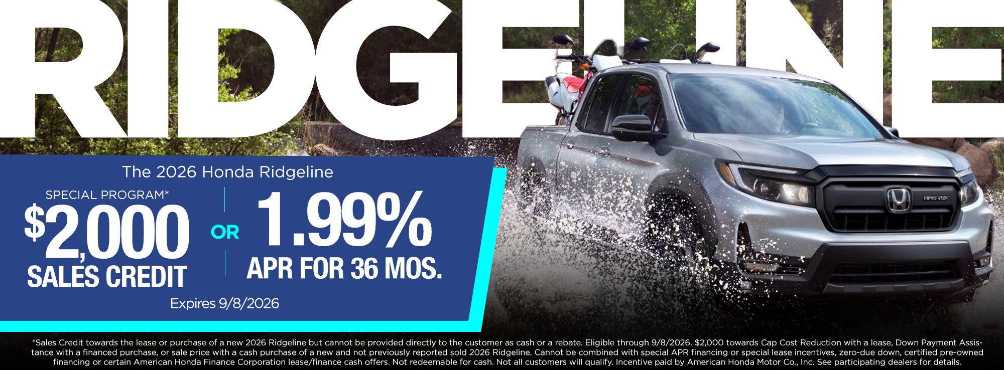 Honda Ridgeline $2000 Credit
