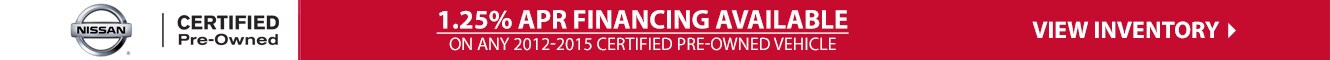 nissancpobanner.png 1.25% Financing Available on All 2012-2015 Certified Pre-Owned Vehicles at Crown Nissan of Greenville