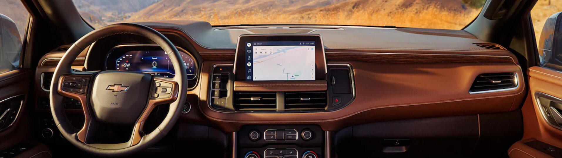 2023-chevy-suburban-1.PNG A view of the infotainment systems inside a new Chevy Suburban.