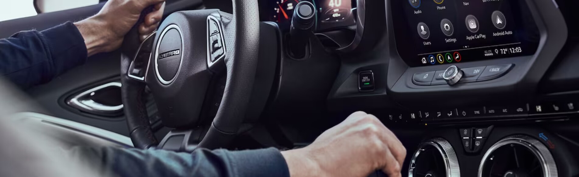 2023-chevy-camaro-2.PNG A view of the steering wheel and dash of a 2023 Chevy Camaro