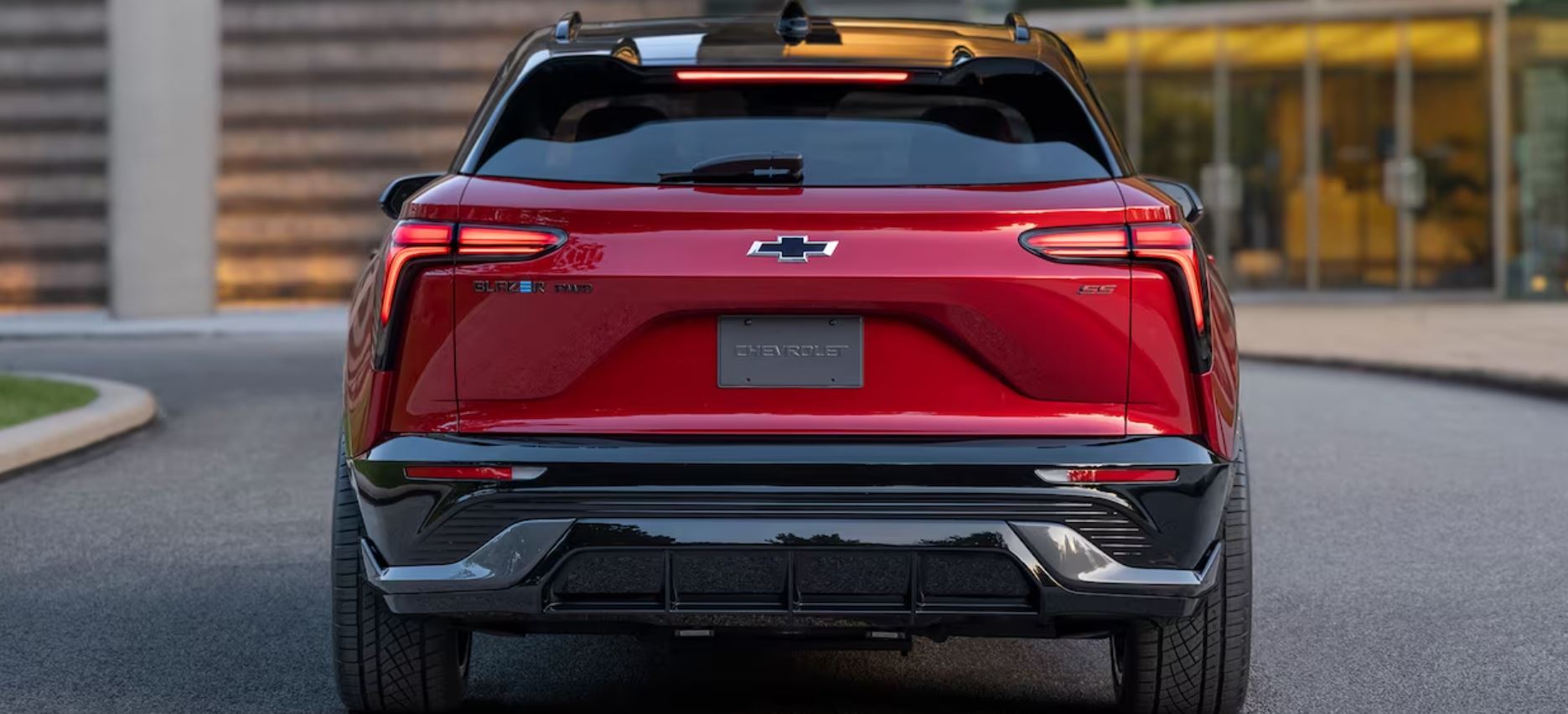 Blazer EV 1.JPG A rear view of a red 2024 Chevy Blazer EV.