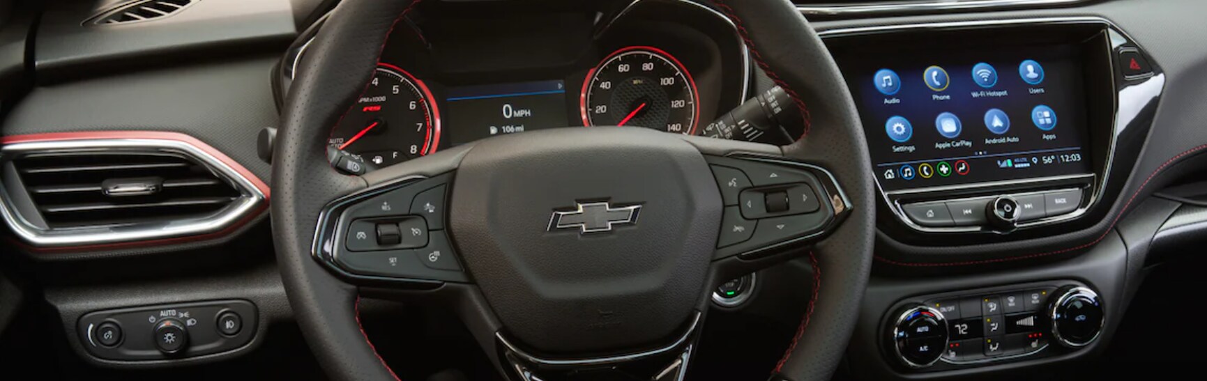 2023-Chevy-Trailblazer-4.PNG A close up of the dash and steering wheel of a 2023 Chevy Trailblazer