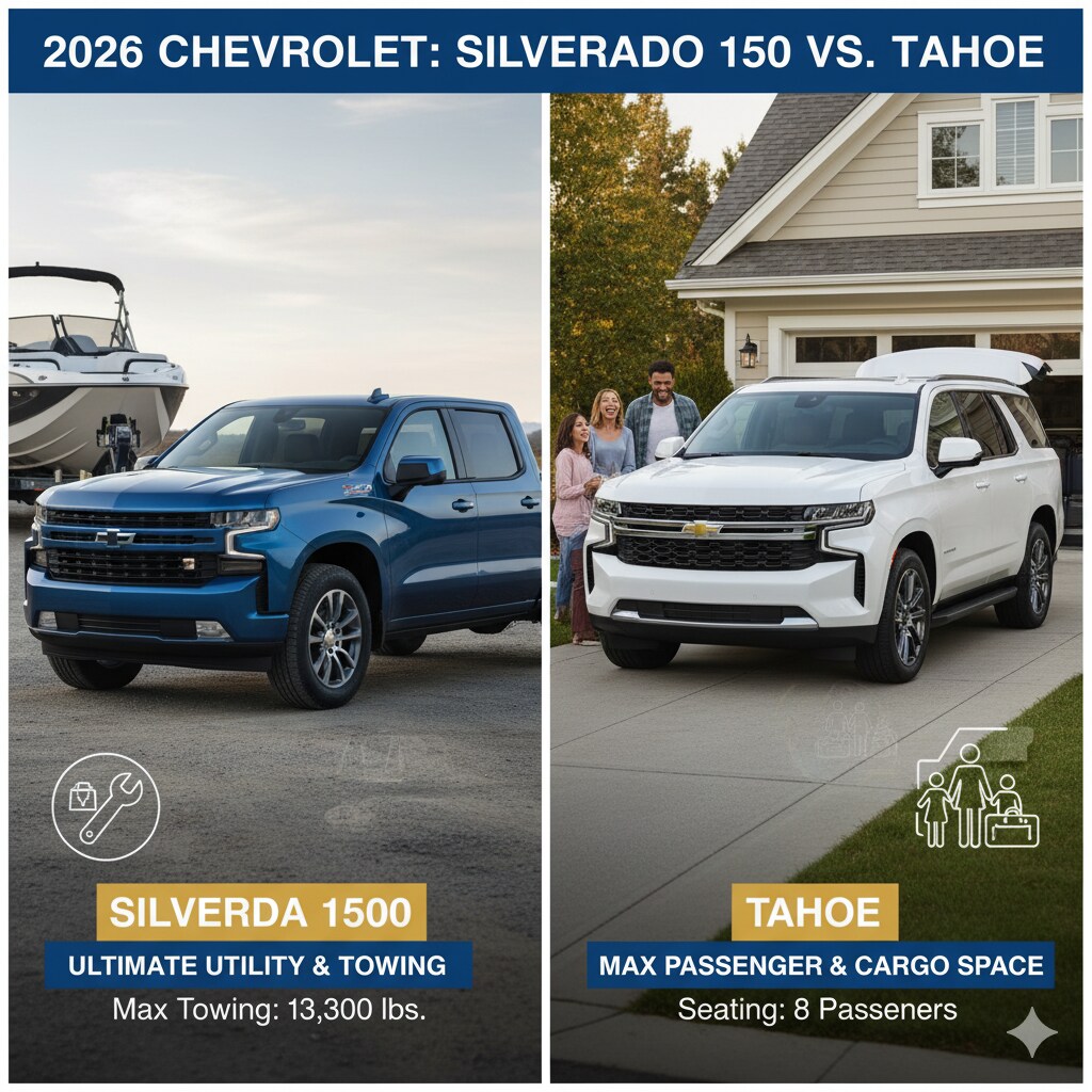 Comparison showing the versatile Silverado 1500 and the larger, family-focused Chevrolet Tahoe