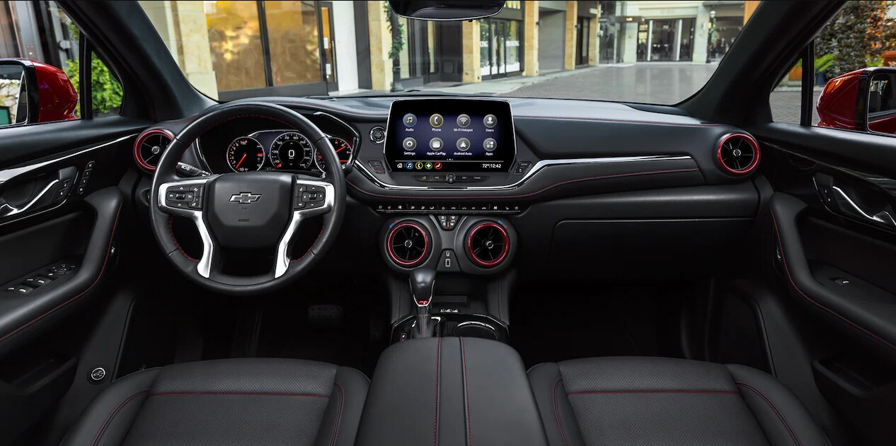 2023-chevy-blazer-4.PNG A view of the dash and infotainment system of a 2023 Chevy Blazer