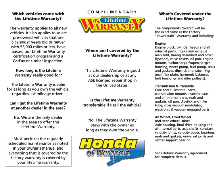 Honda Lifetime Warranty Honda of Westport in Westport, CT