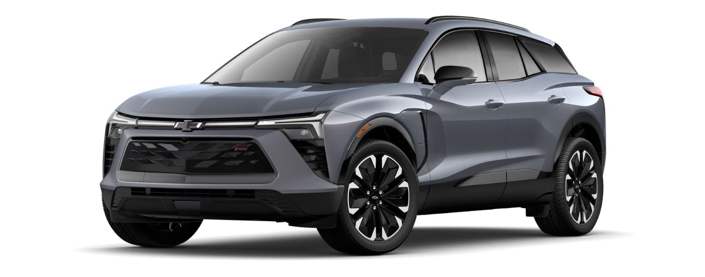 A grey 2024 Chevy Blazer EV RS is angled left.
