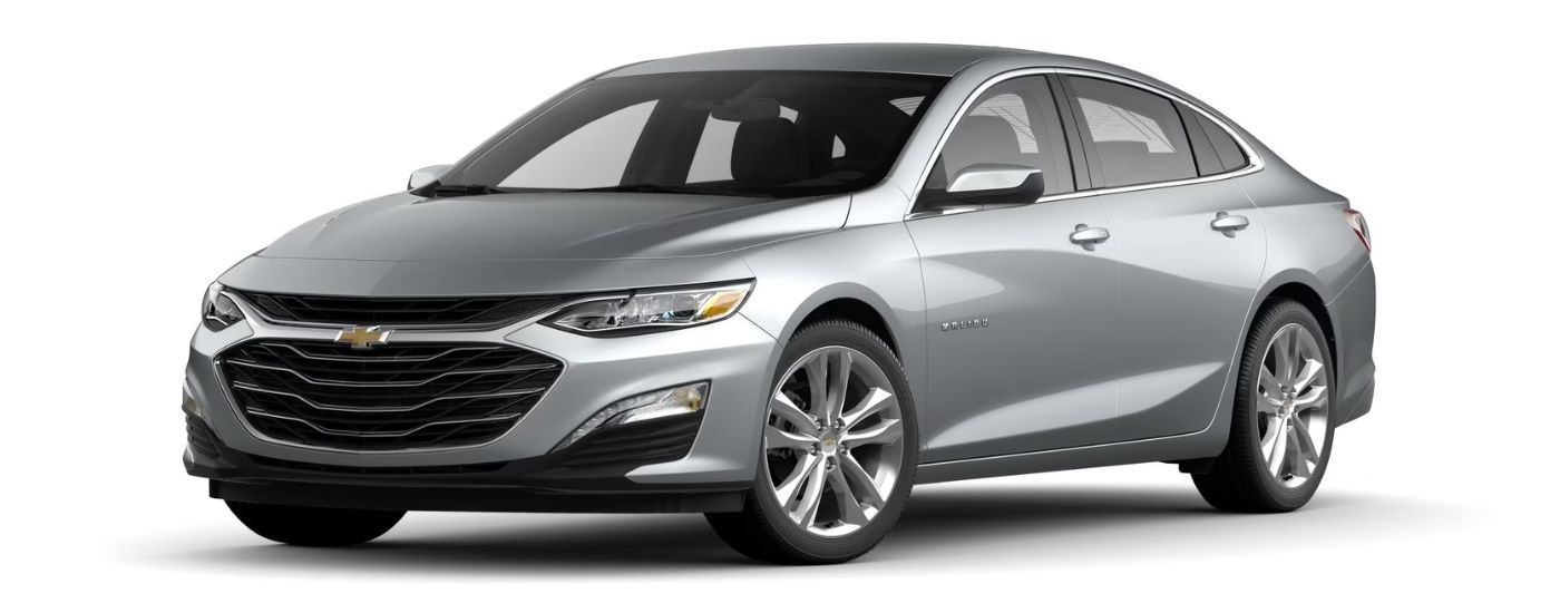 A silver 2023 Chevy Malibu 2LT is angled left.