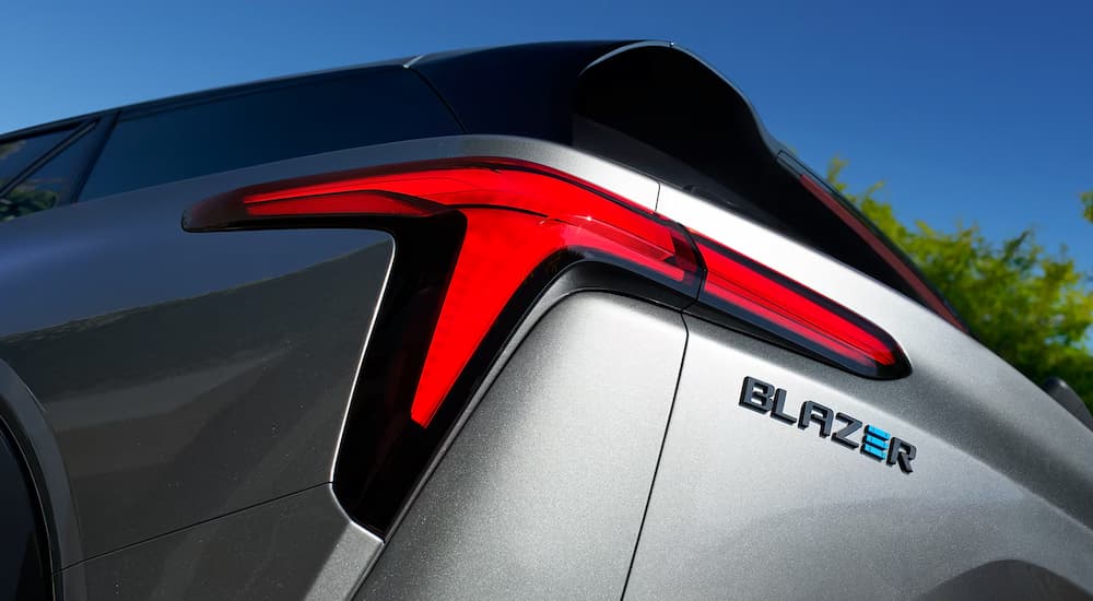 2024%20Chevy%20Blazer%20EV%20vs%202024%20Honda%20Prologue%202024%20Chevy%20Blazer%20EV%20RS%20-%20Silver%20Brake.jpg A close up of the rear brake light on a silver 2024 Chevy Blazer EV RS.