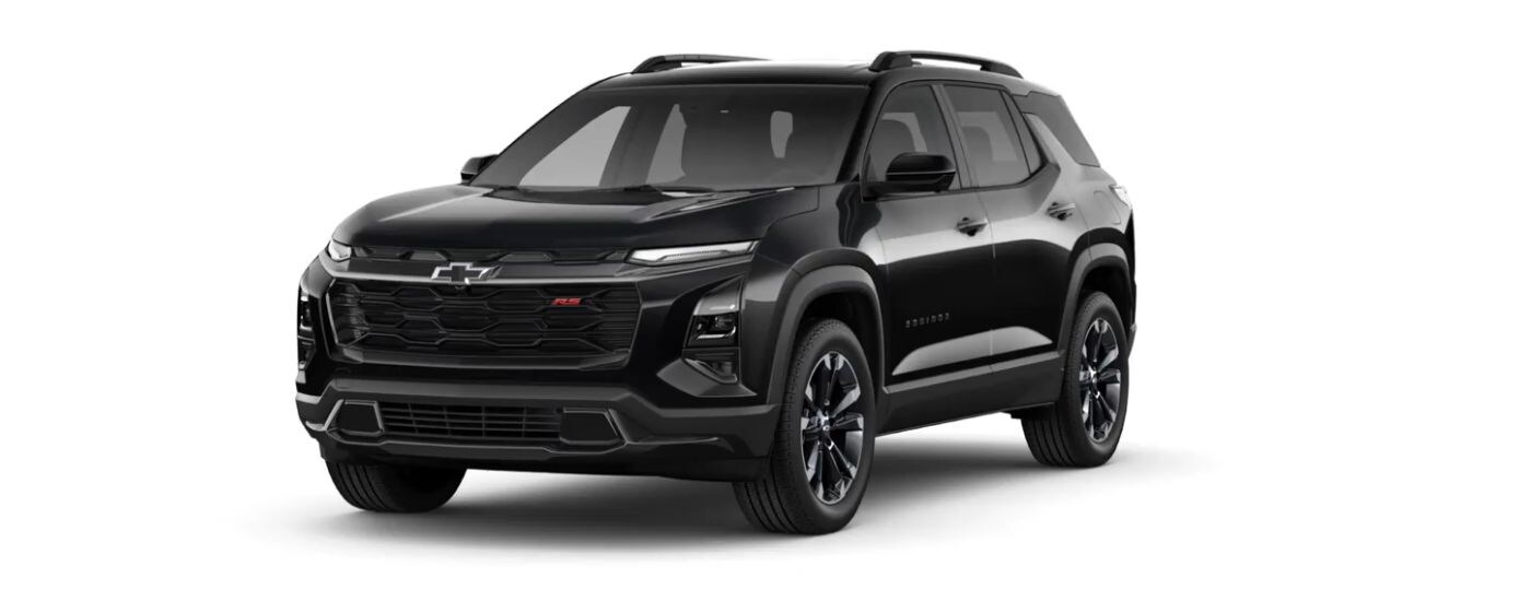 A black 2025 Chevy Equinox RS is angled left.