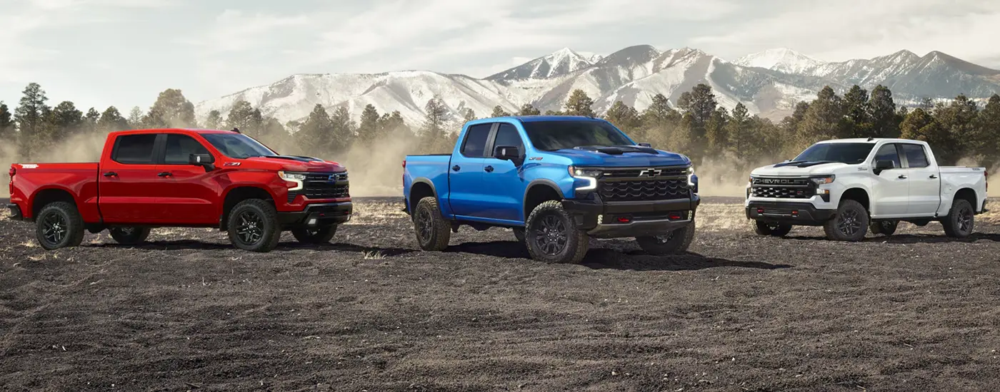 2026%20Silverado%201500%20line%20up.webp Line up of Chevy Silveraso truck for sale at Dave Gill Chevy