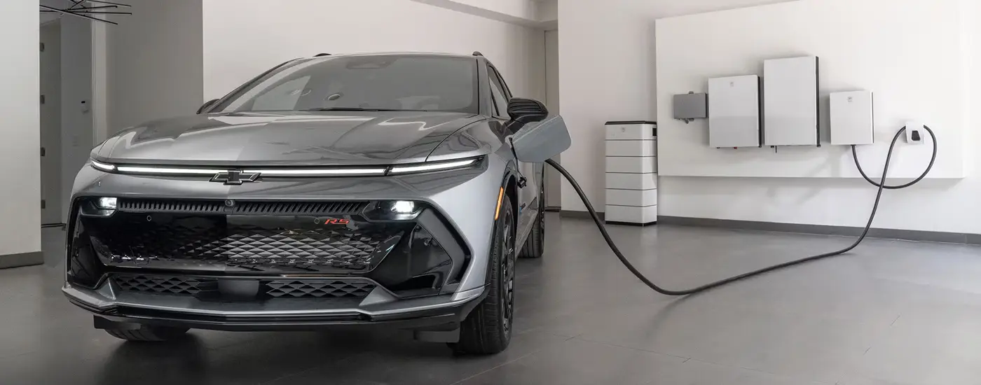 Chevrolet Equinox EV charging at a Level 2 home charger - available at Dave Gill Chevrolet in Columbus, Ohio