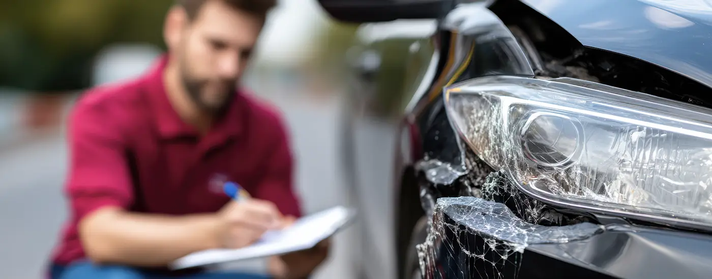 Dave Gill Chevrolet certified technician conducting a thorough collision damage assessment on a vehicle in Columbus, OH