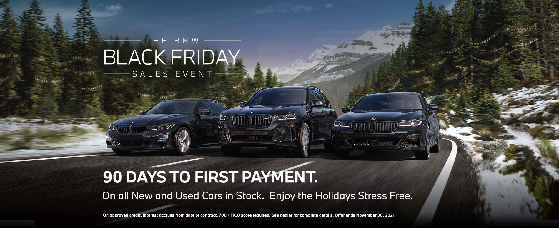 The BMW Black Friday Sales Event Lineup of black BMWs for a Black Friday Sales Event