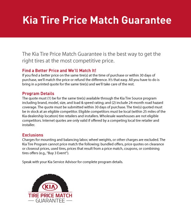 Kia Tire Price Match Guarantee