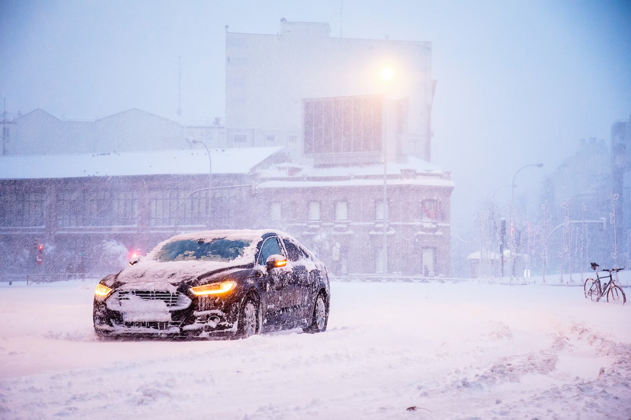 Car driving in snow Car driving in snow